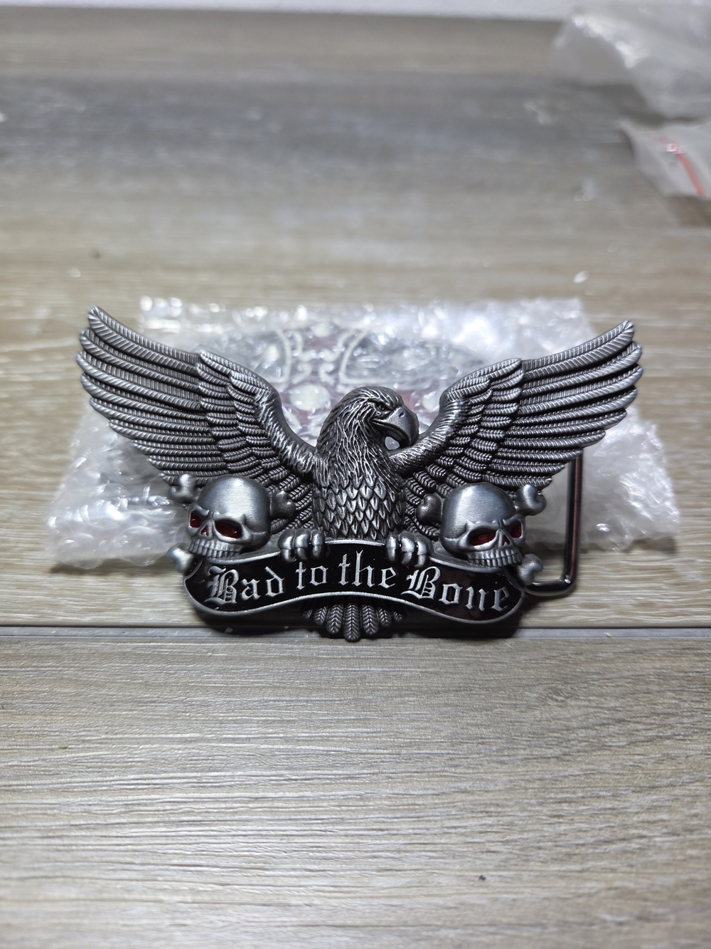 Bad to the Bone Eagle Skull & Crossbones Biker Metal Belt Buckle